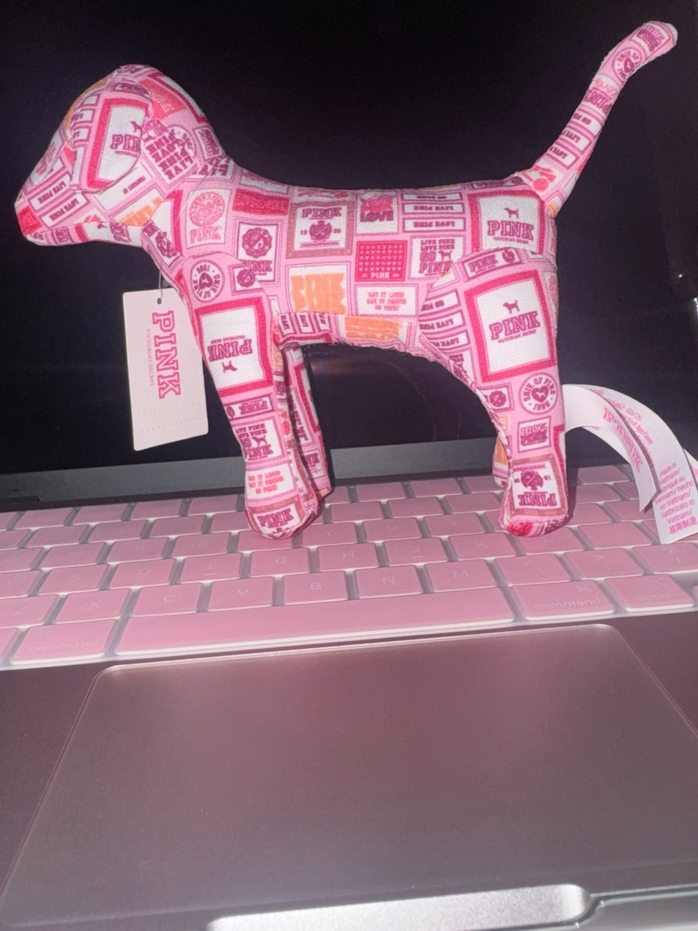 Victoria's Secret Pink Pattern Plush Dog Toy - Patch Logo Design